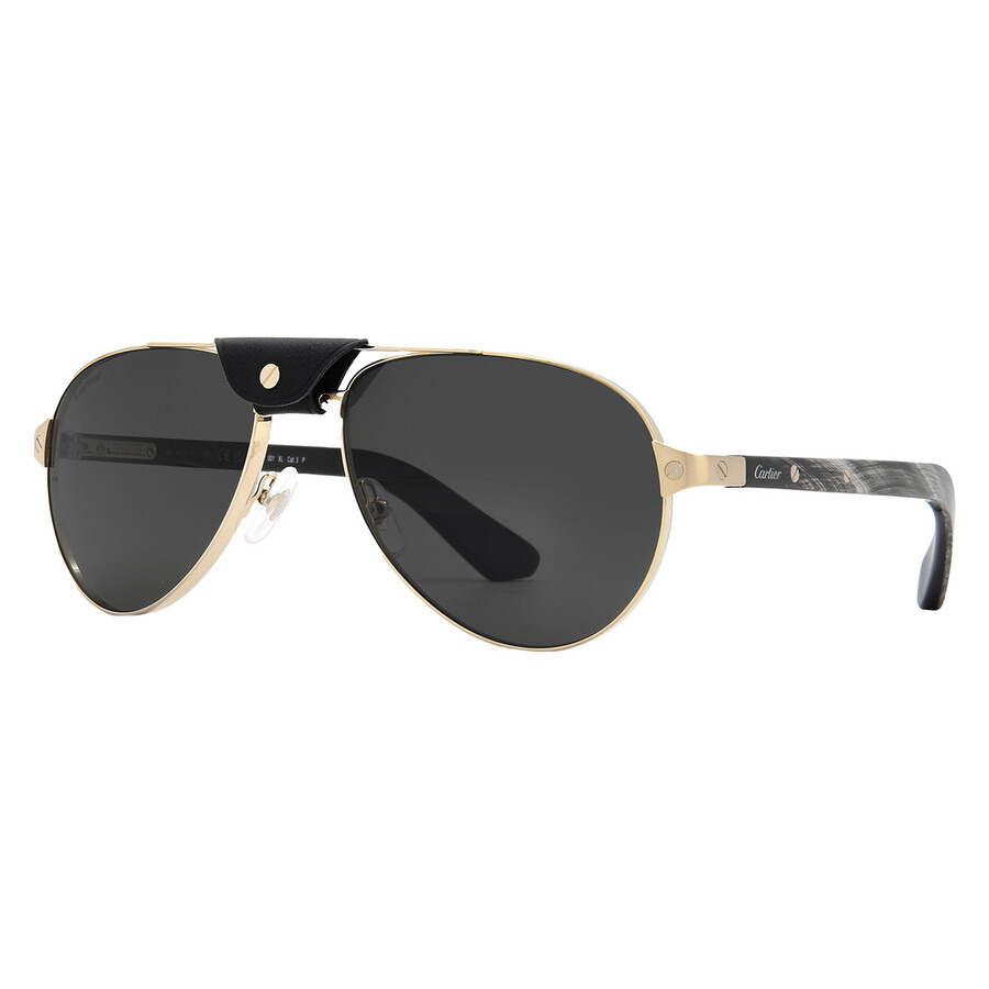 Cartier Santos de Cartier Polarized Smoke Pilot Men's Sunglasses CT0495S 001 59 - 2