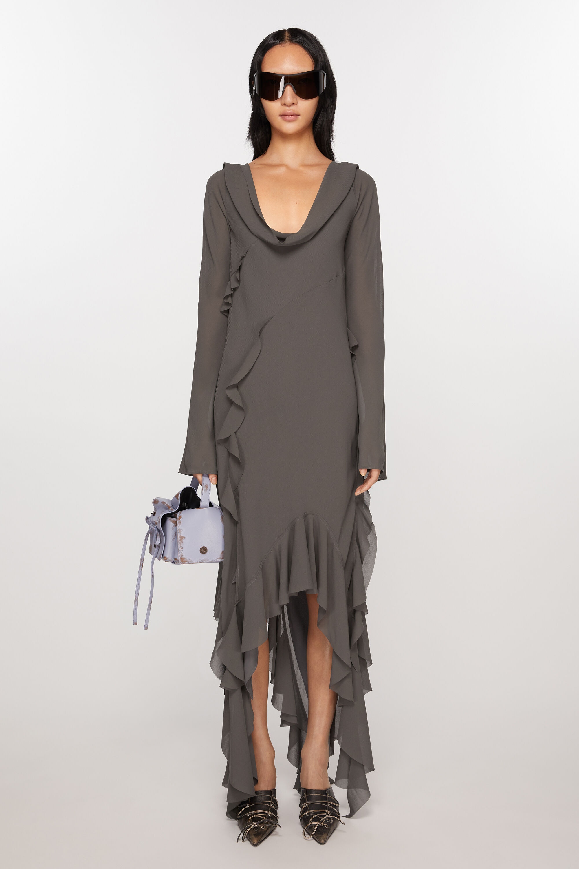 Drape ruffle dress - Anthracite grey - 2