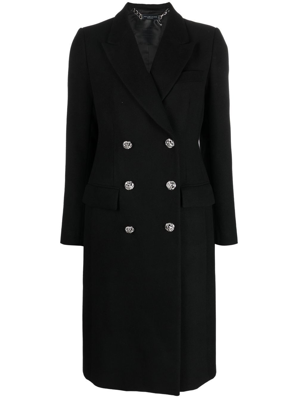 double-breasted mid-length coat - 1