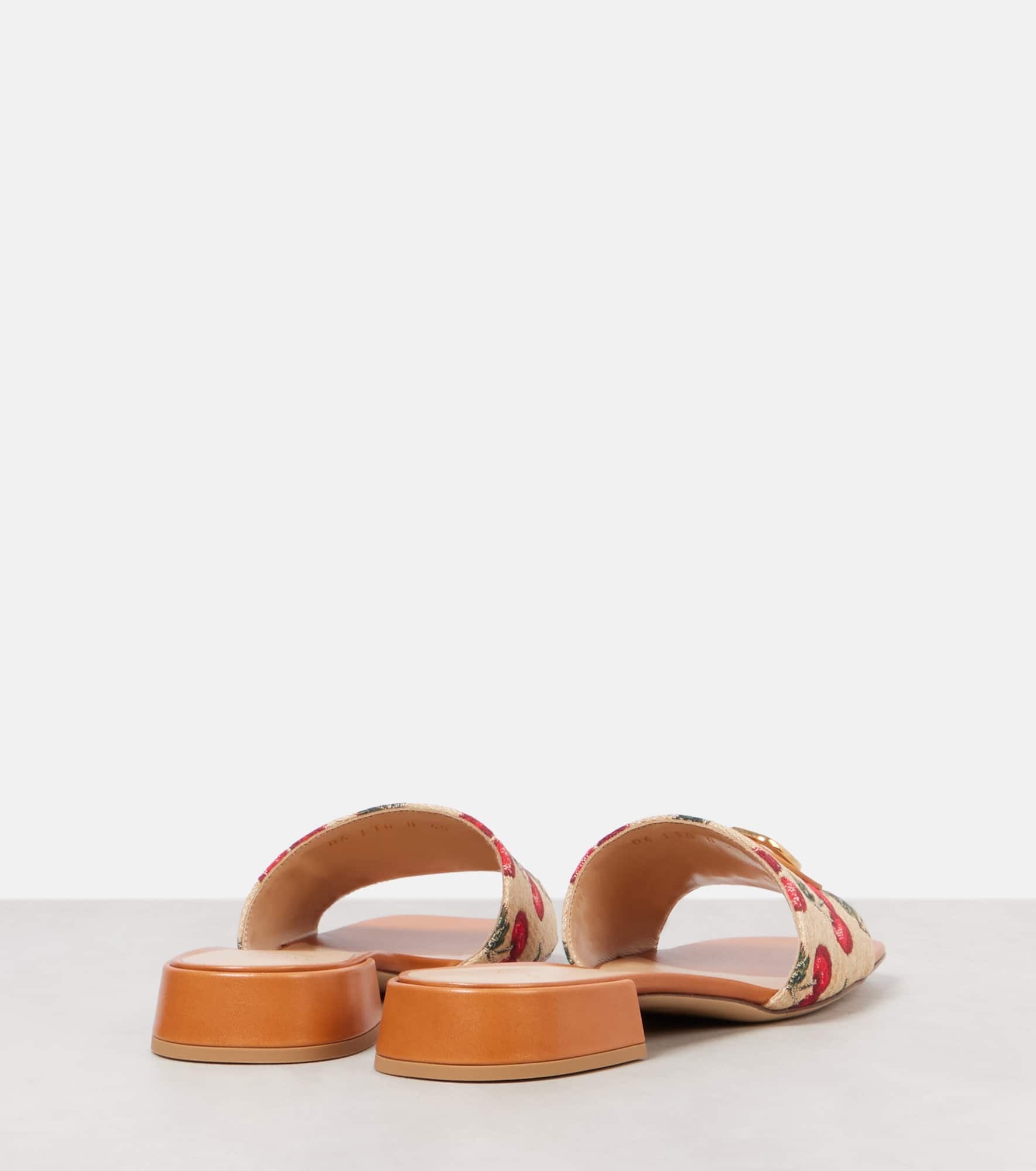 VLogo jacquard leather and raffia slides - 2