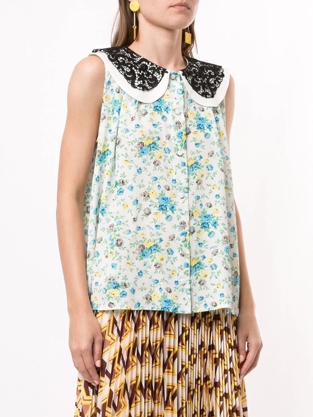 sleeveless floral lace-collar blouse - 3