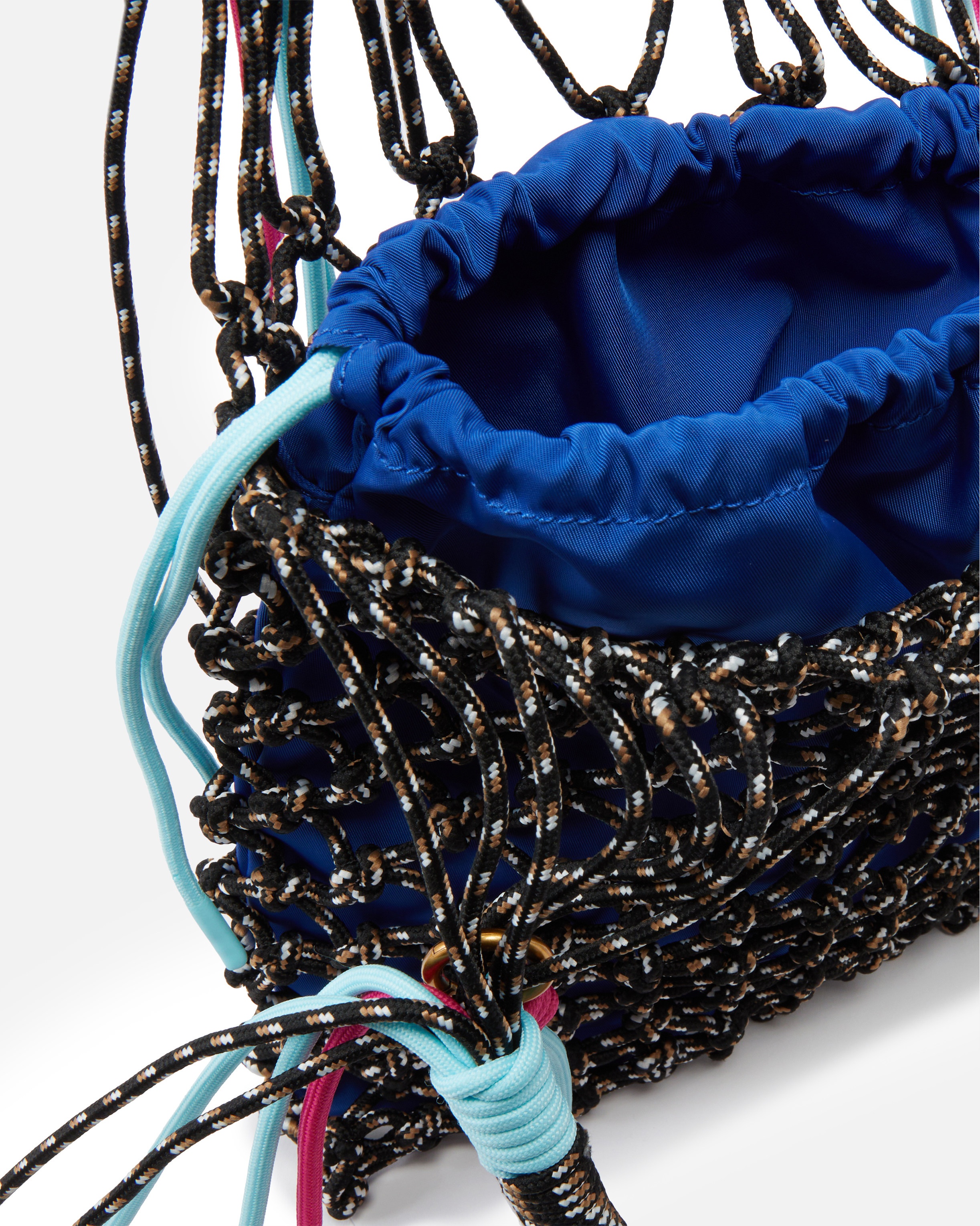 MEDIUM MULTICOLOR MESH HANDBAG WITH DRAWSTRINGS AND LOGO CHARM - 4