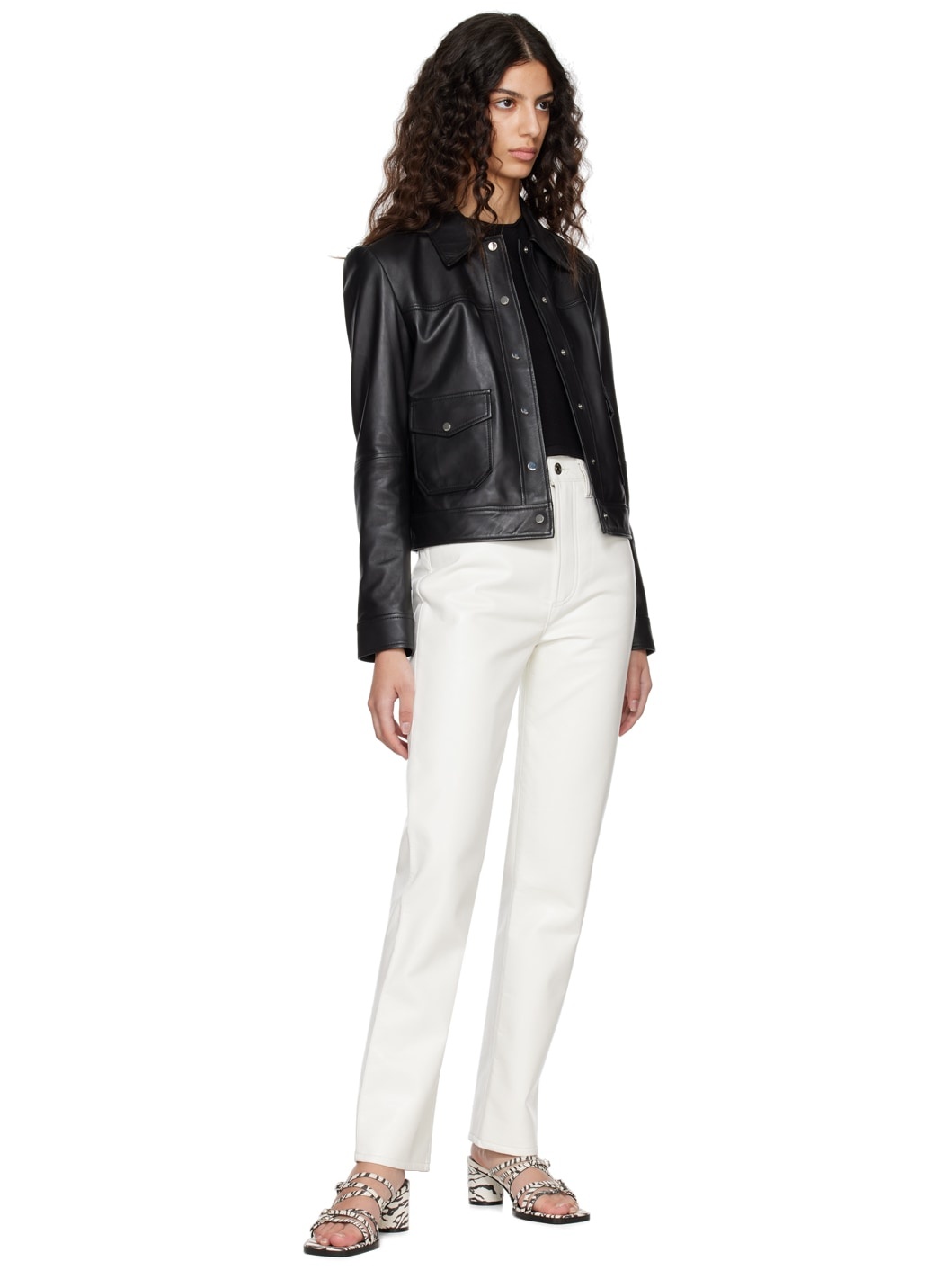 White 90's Pinch Waist Leather Pants - 4