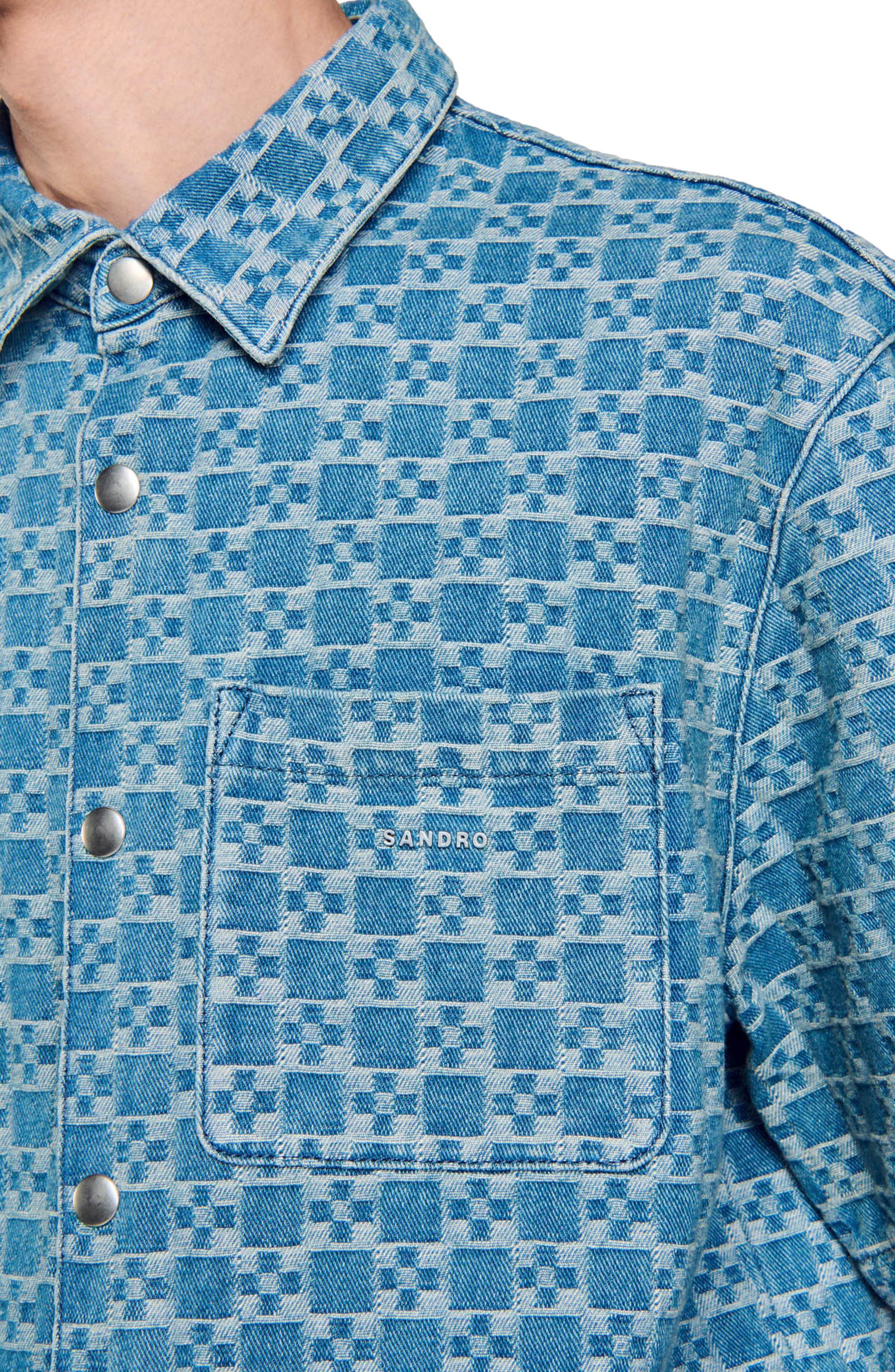 SANDRO Square cross denim shirt in Sky Blue at Nordstrom - 3