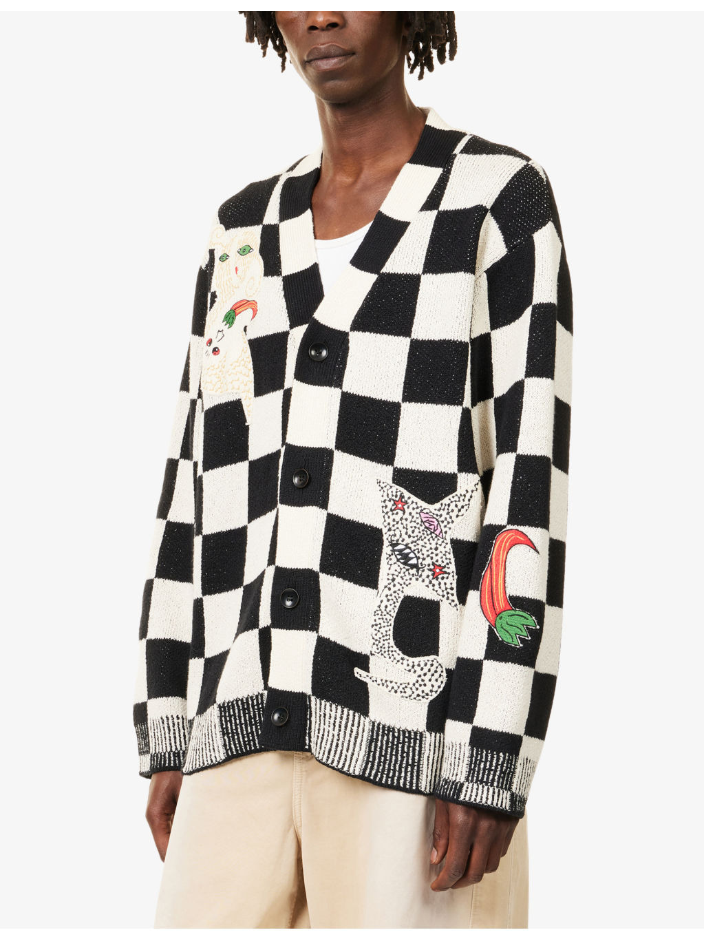 Nora Lite Creatures Check-Print Cotton-Knit Cardigan - 3