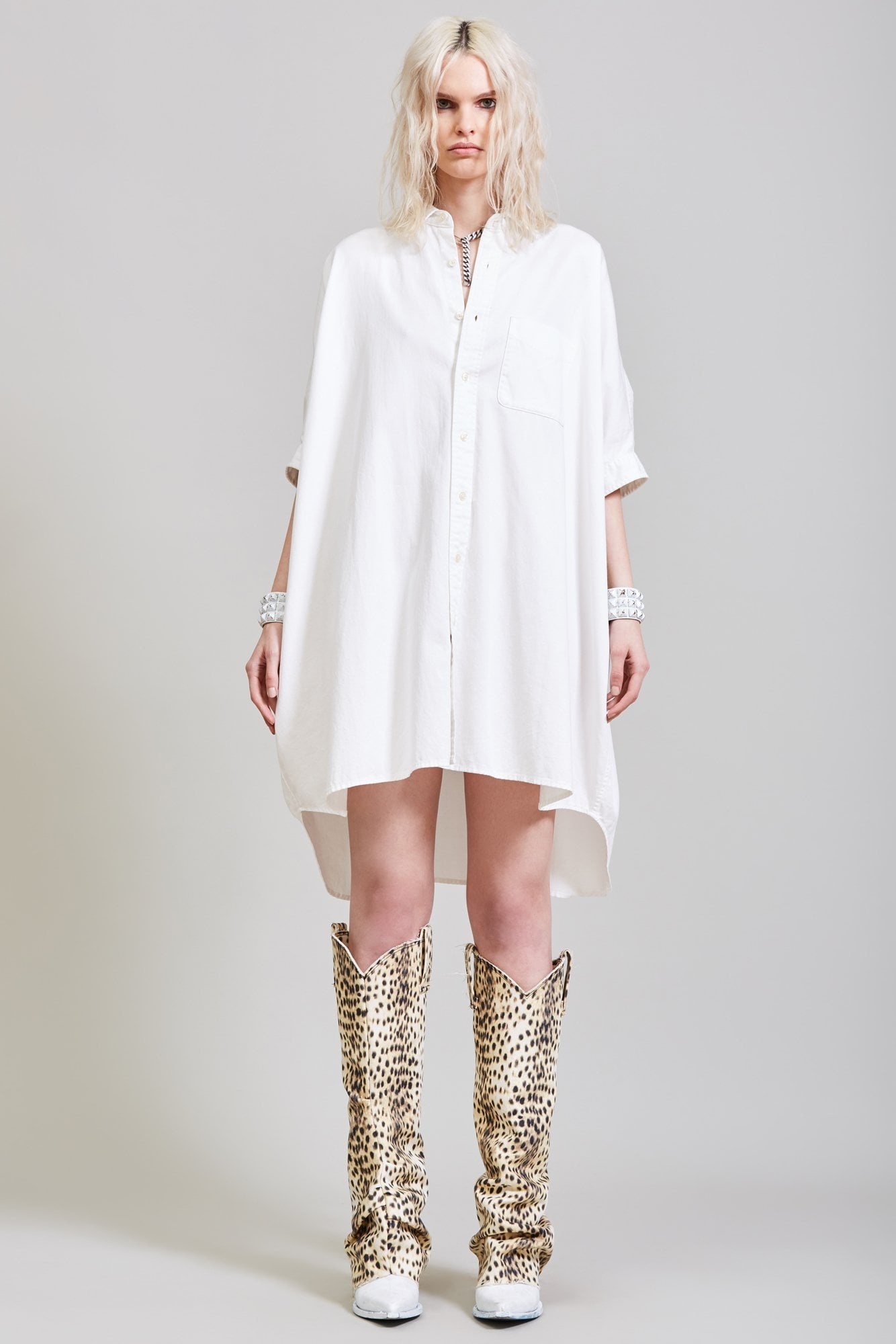 Oversized Boxy Button Up Dress - White | R13 Denim - 3