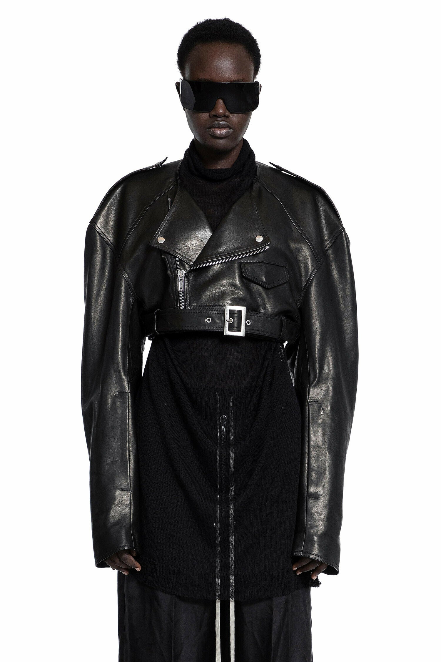 T*5様 Rick Owens micro jacket 22ss Rick Owens Black Tec Micro Leather Jacket Rick Owens