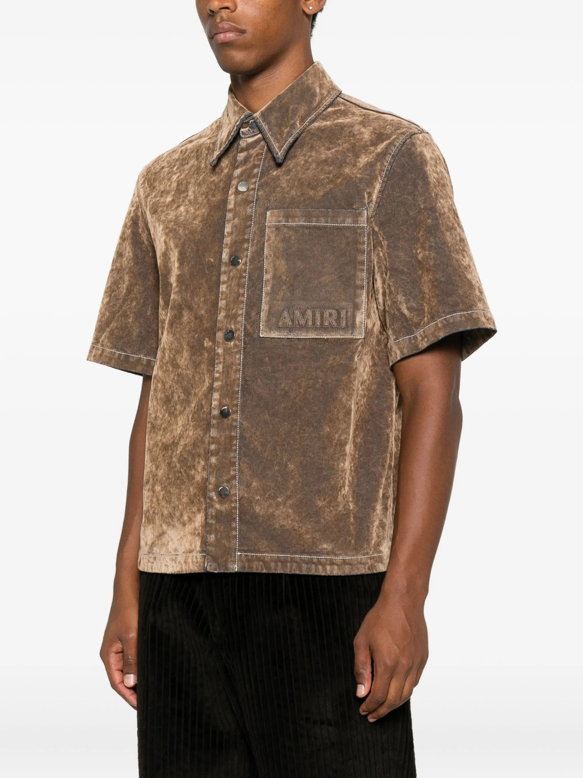 velvet patch-pocket shirt - 3