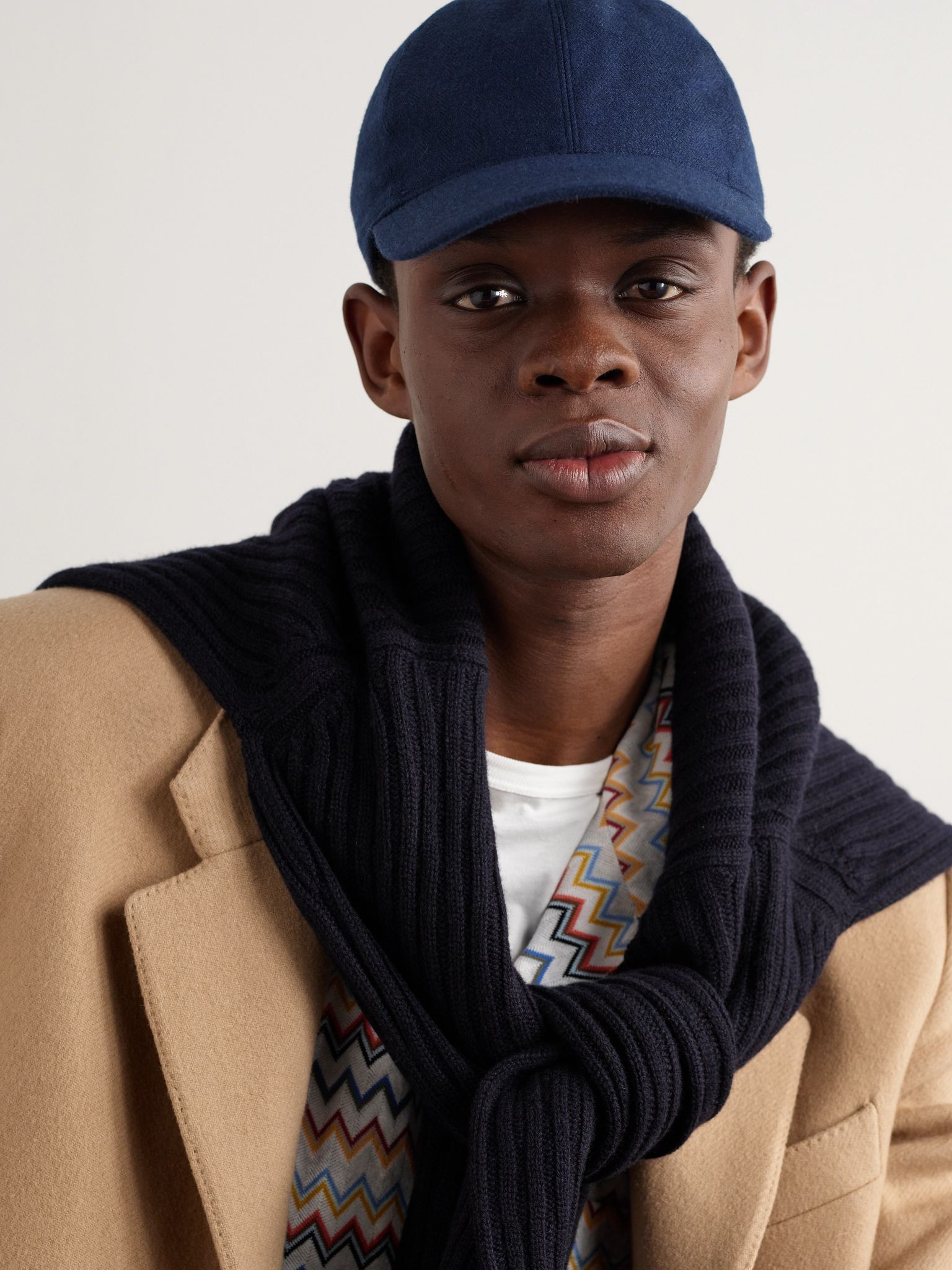 Herringbone Wool, Silk and Cashmere-Blend Baseball Cap Blue - 2