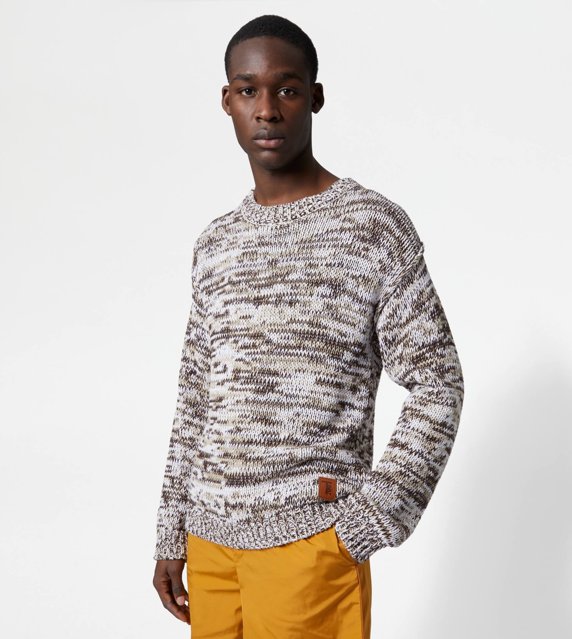 JUMPER IN MOULINÉ COTTON - BROWN, OFF WHITE - 7