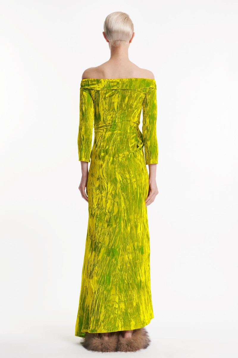 DRAPED OFF SHOULDER DRESS CITRON 3