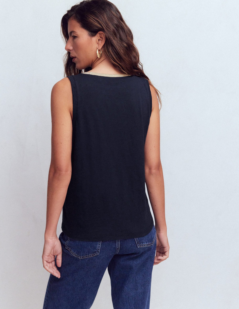Metallic Trim Scoop Neck Vest-Navy 4