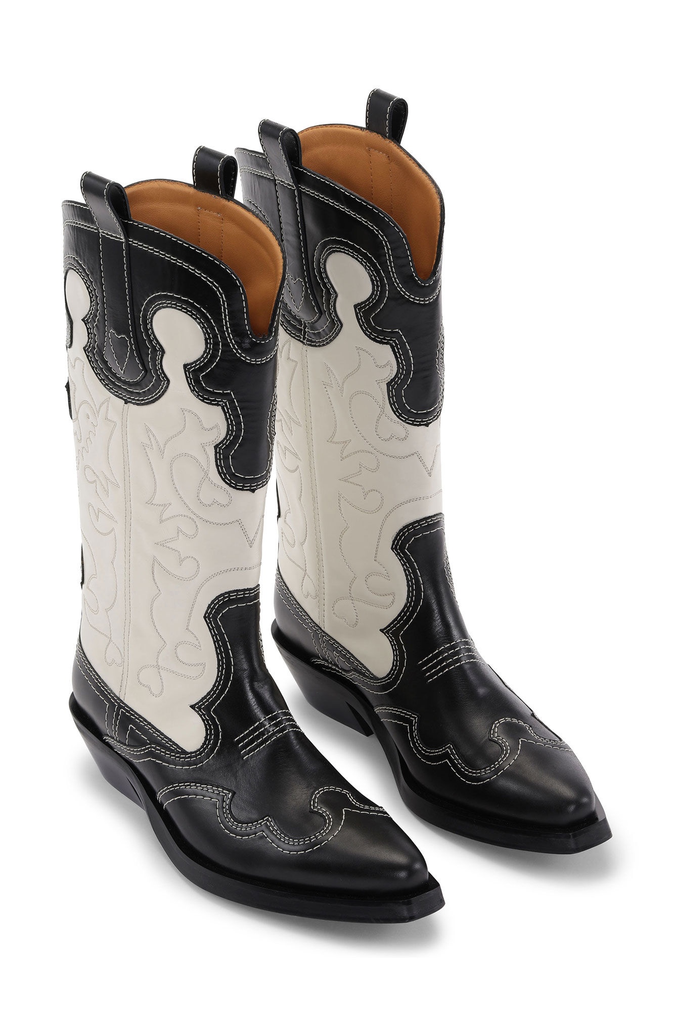 MONOCHROME MID SHAFT EMBROIDERED WESTERN BOOTS - 3