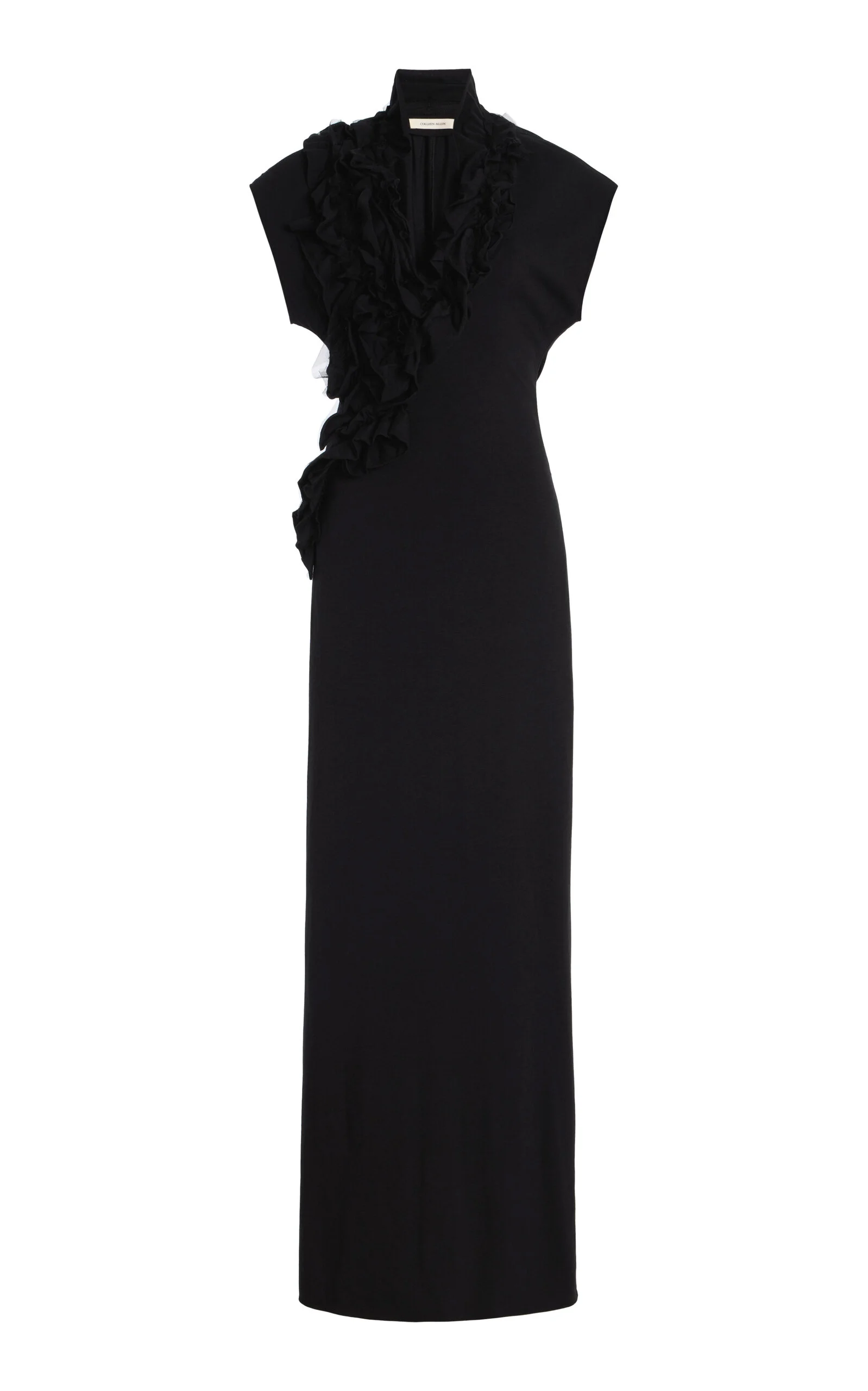Ruffled-Trim Cotton-Blend Maxi Dress black - 1