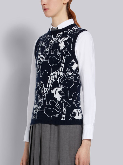 Thom Browne Navy Cashmere Animal Icon Intarsia Crew Neck Shell Top outlook