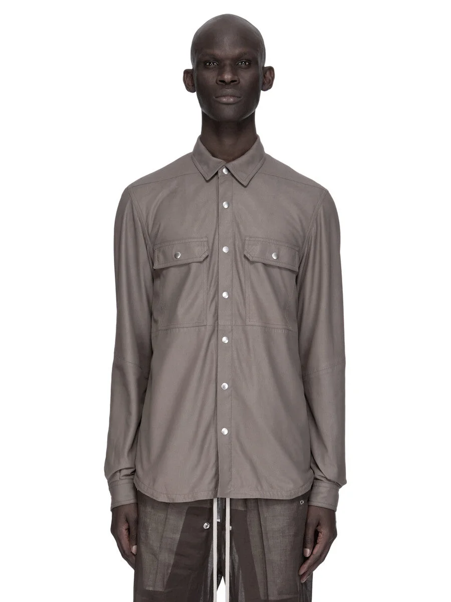 Gray Temple Feather Nappa Leather Outer Shirt - 1