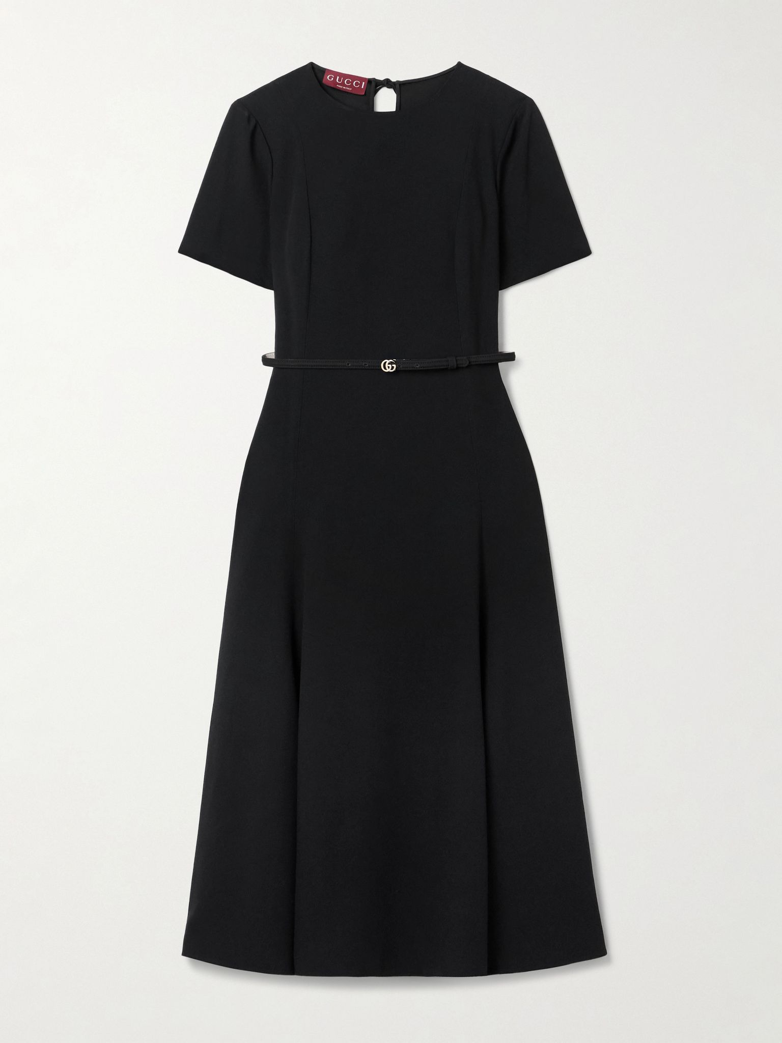 Belted crepe midi dress Black - 1