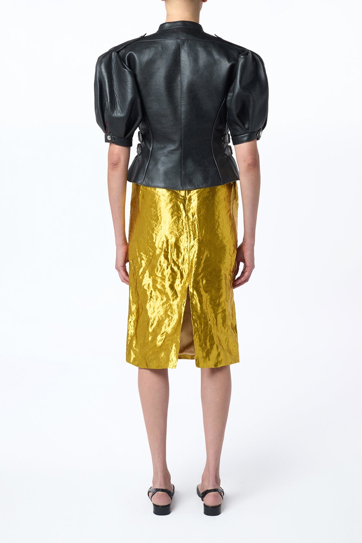Manuela Midi Skirt in Gold Metallic Silk - 5