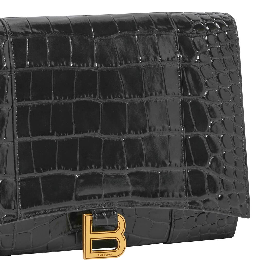 Women's Hourglass Gusset Pouch Crocodile Embossed  in Black - 7