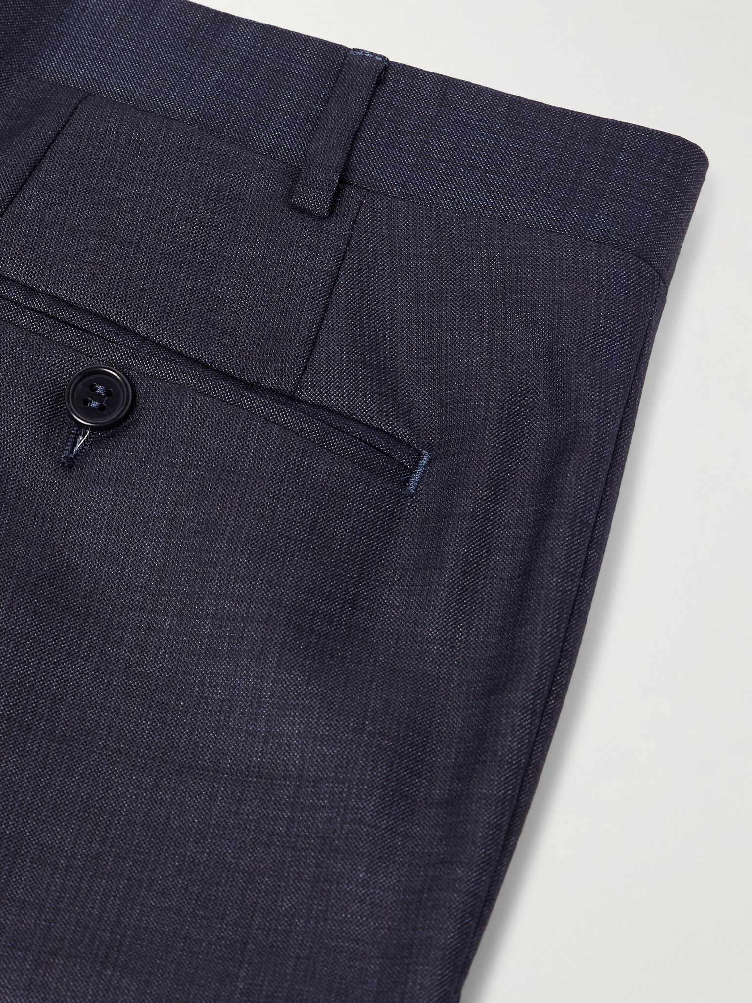 Slim-Fit Straight-Leg Checked Super 130s Wool Suit Trousers Navy - 5
