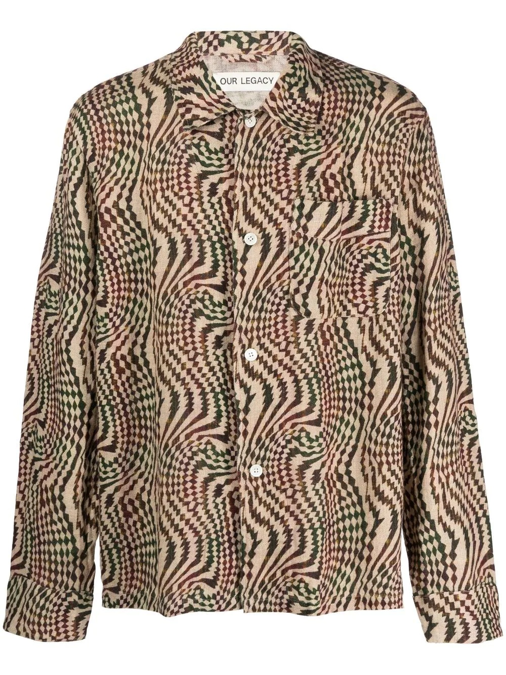 Tartan Hypnosis-print linen shirt - 1