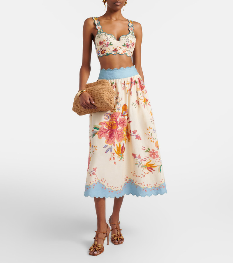 FARM RIO Floral Scarves linen-blend midi skirt outlook