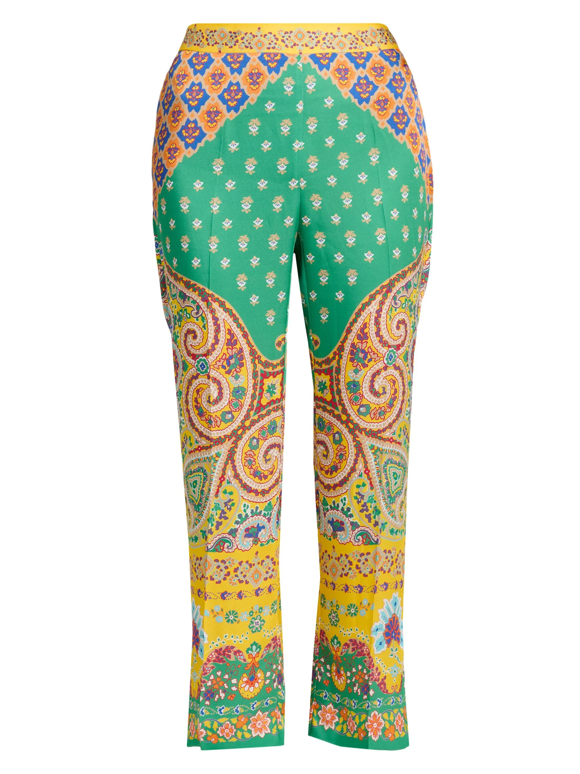 Women's Paisley Bootcut Trousers - Printed Green Base - 1