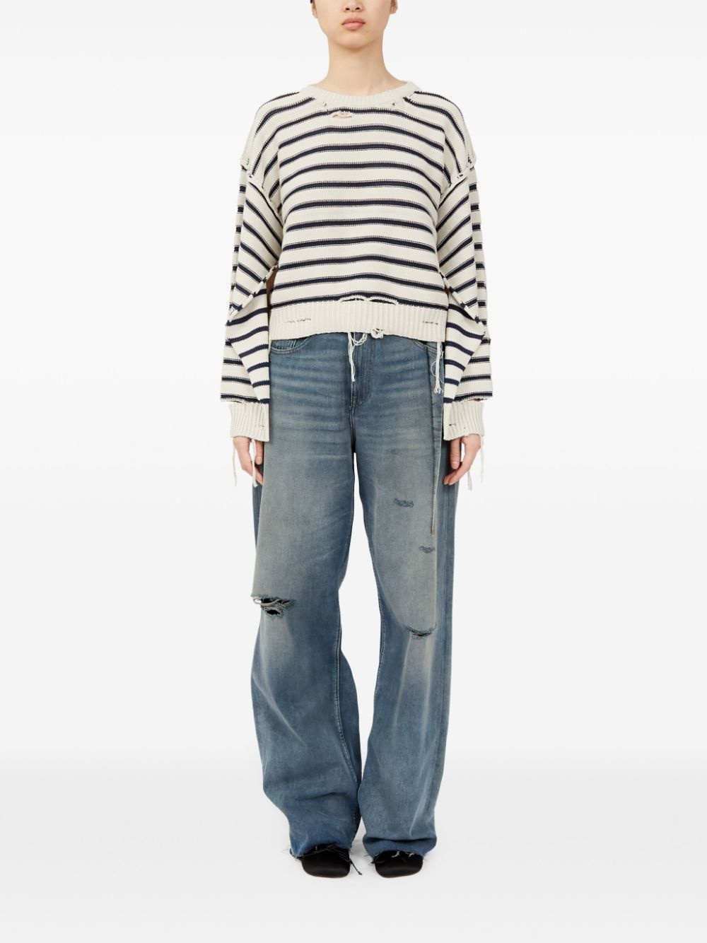 crew-neck striped cotton jumper - 2