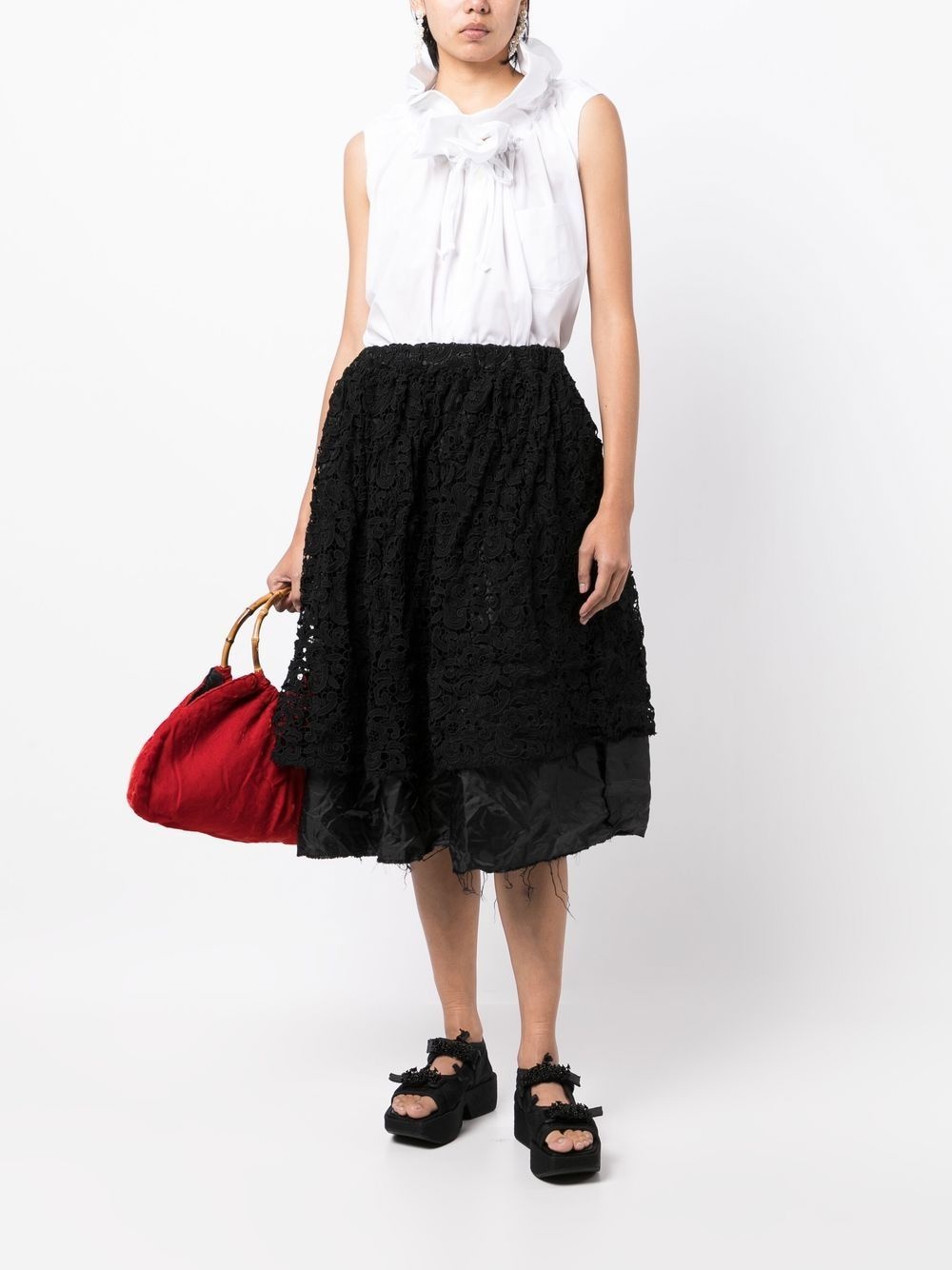 lace-detail layered midi skirt - 2