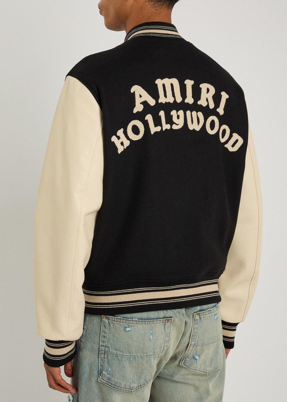 Amiri Hollywood Logo Wool and Leather Bomber Jacket - 3