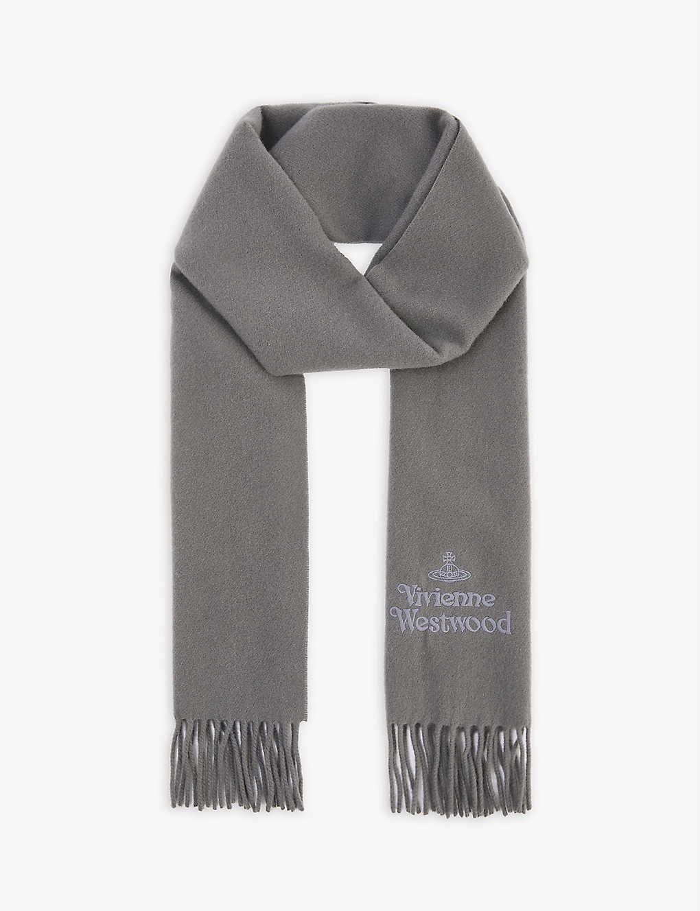 Brand-embroidered fringed-trim scarf - 1