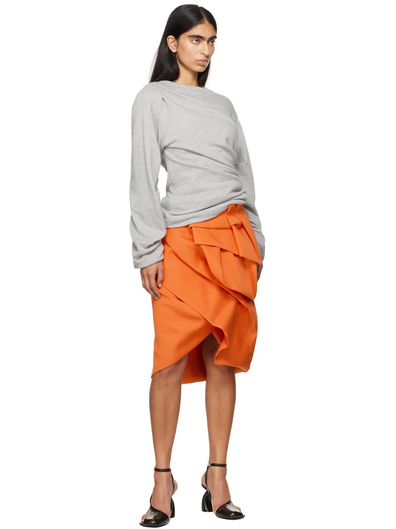 Dries Van Noten Orange Draped Peplum Midi Skirt outlook