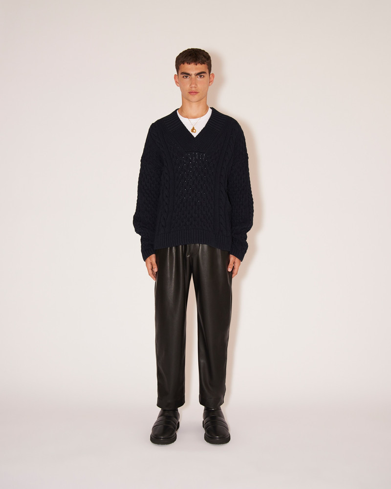 Nanushka SYED - Cotton-cable oversized v-neck sweater - Navy outlook