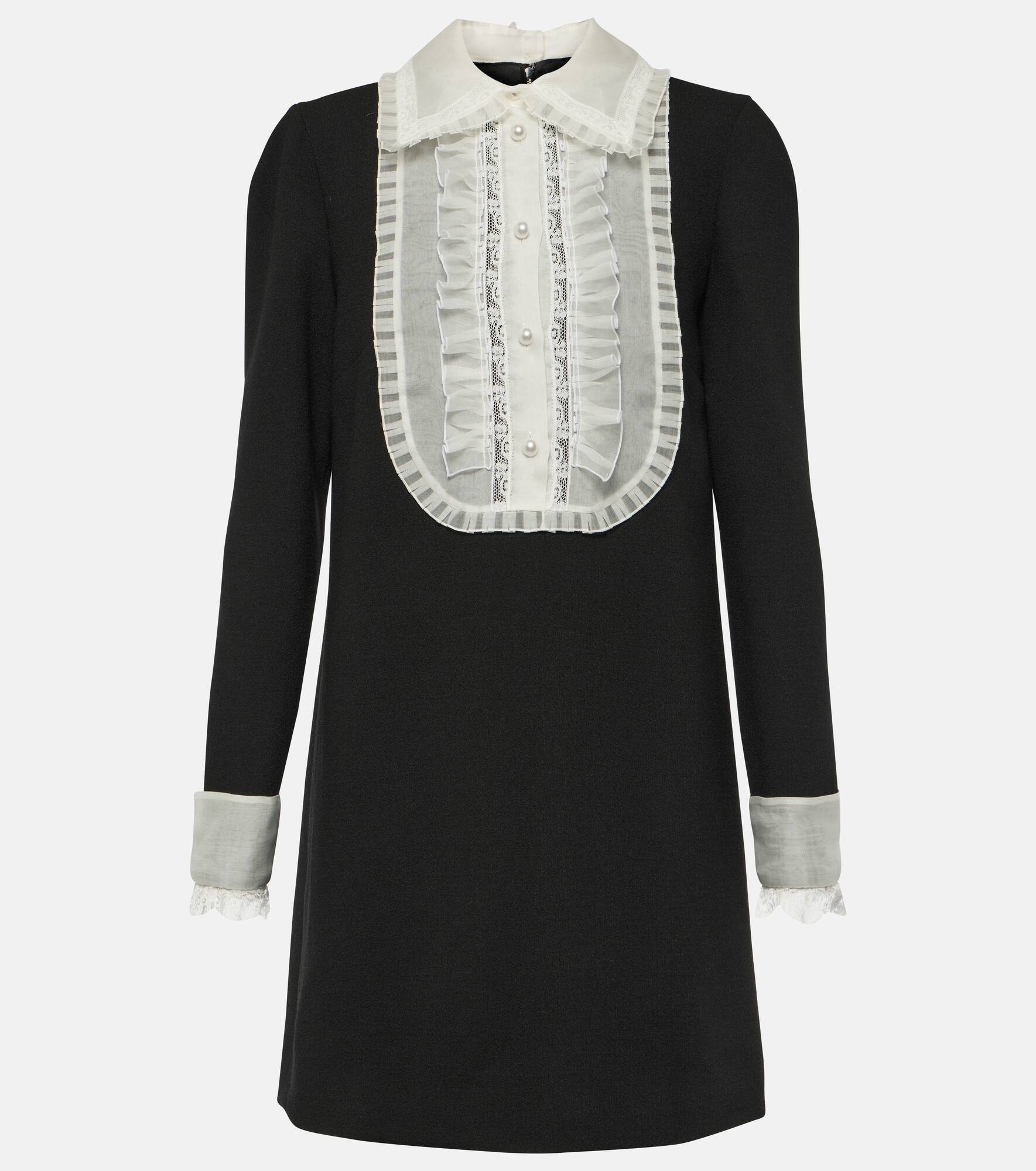 Organza-trimmed crêpe minidress - 1