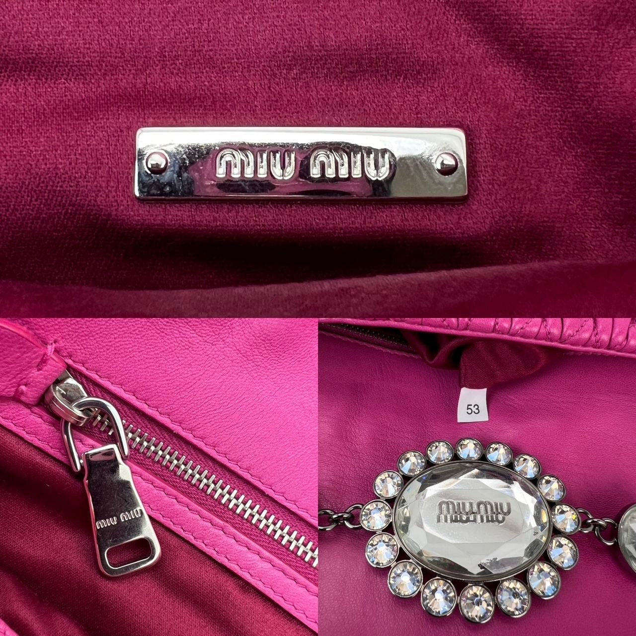 MiuMiu - MiuMui Pink Lambskin Nappa Crystal Shoulder Clutch Bag - 4