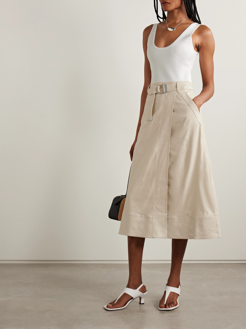SIMKHAI Camden Belted Linen-blend And Stretch-knit Midi Dress outlook