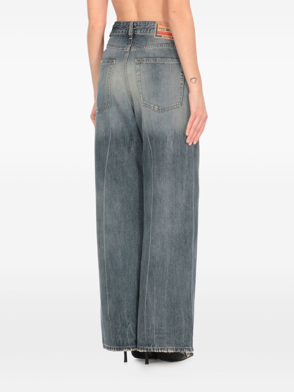 washed effect wide leg jeans - 4