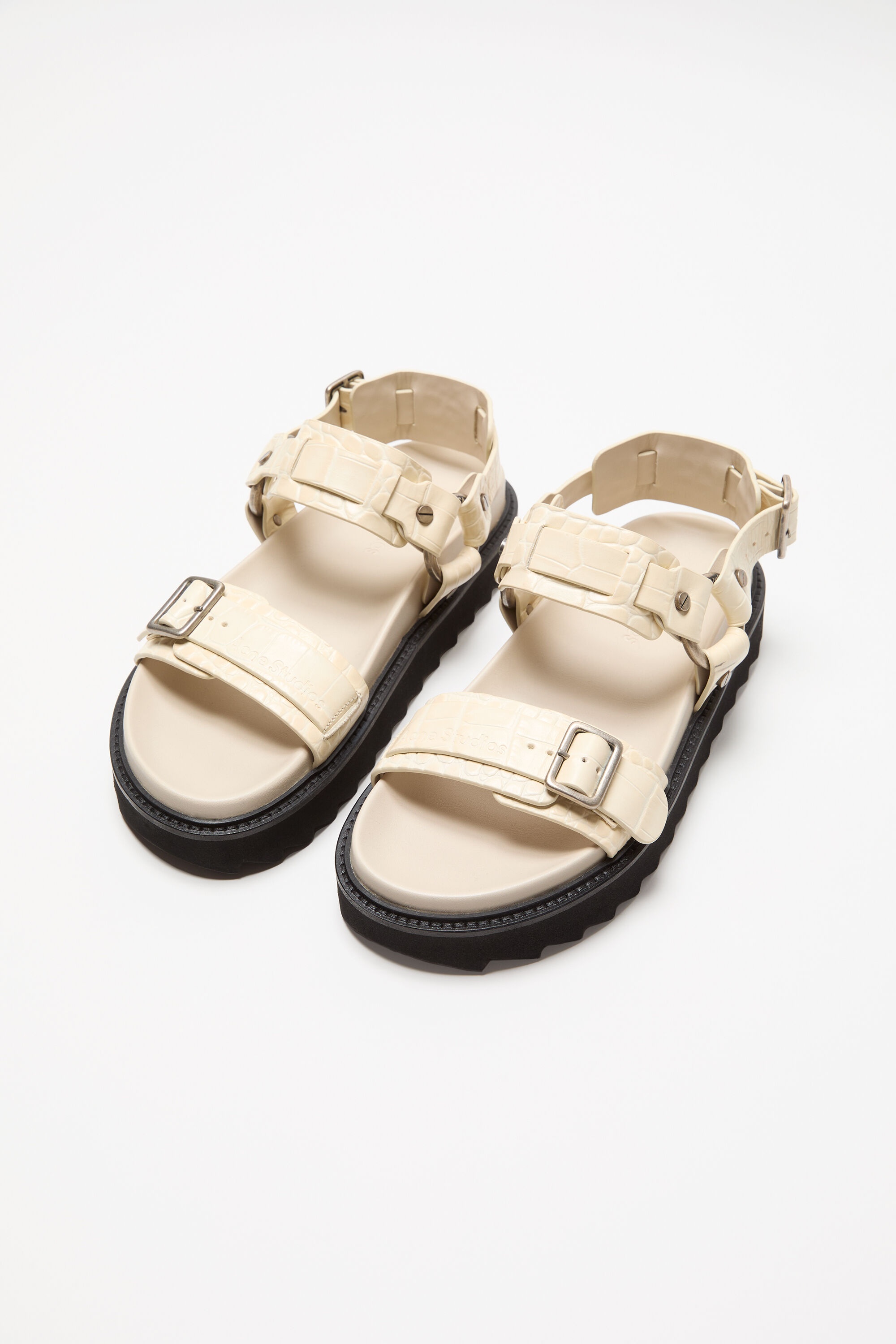 Leather buckle sandal - Beige - 3