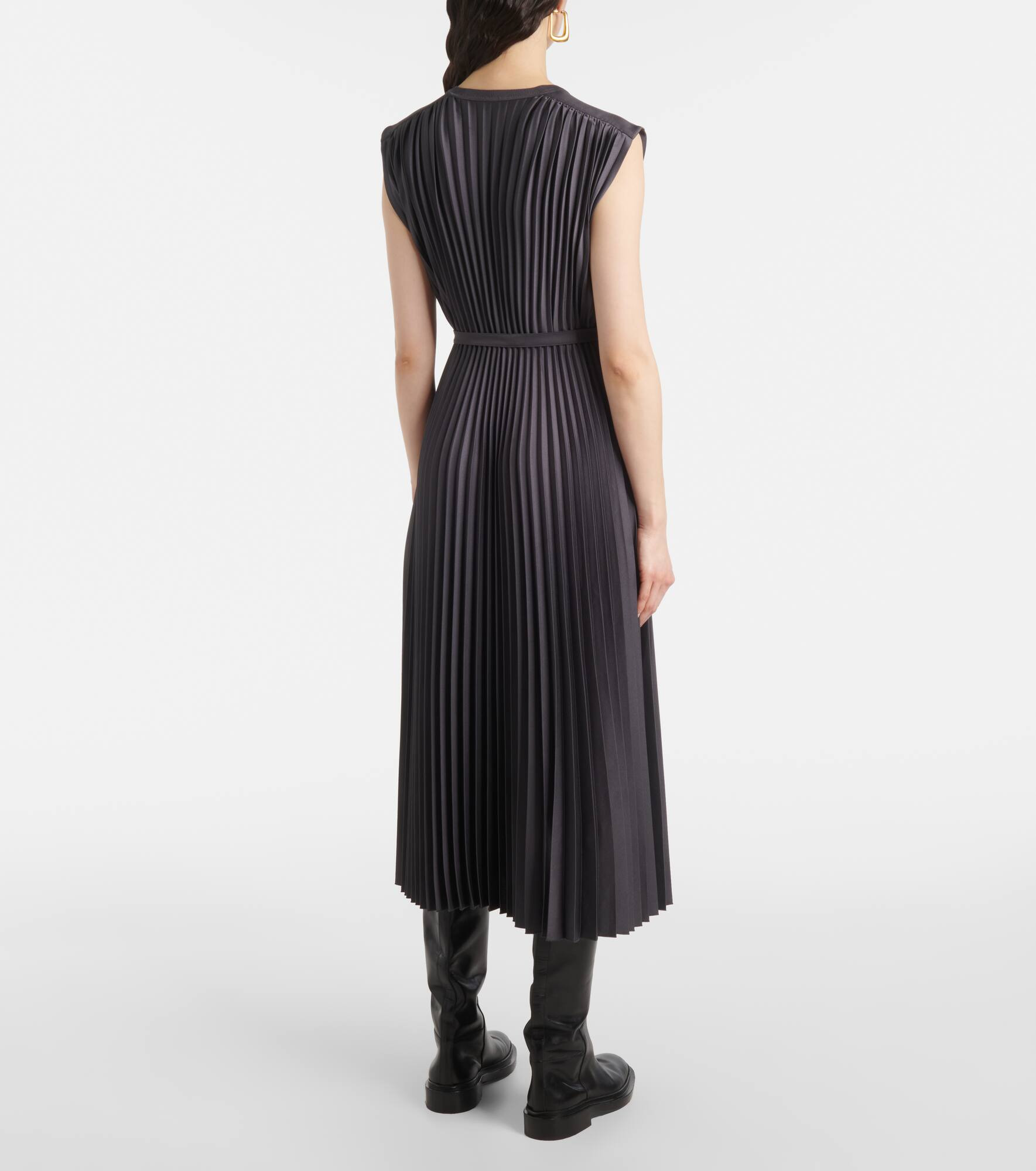 Volta belted plissé satin midi dress - 3