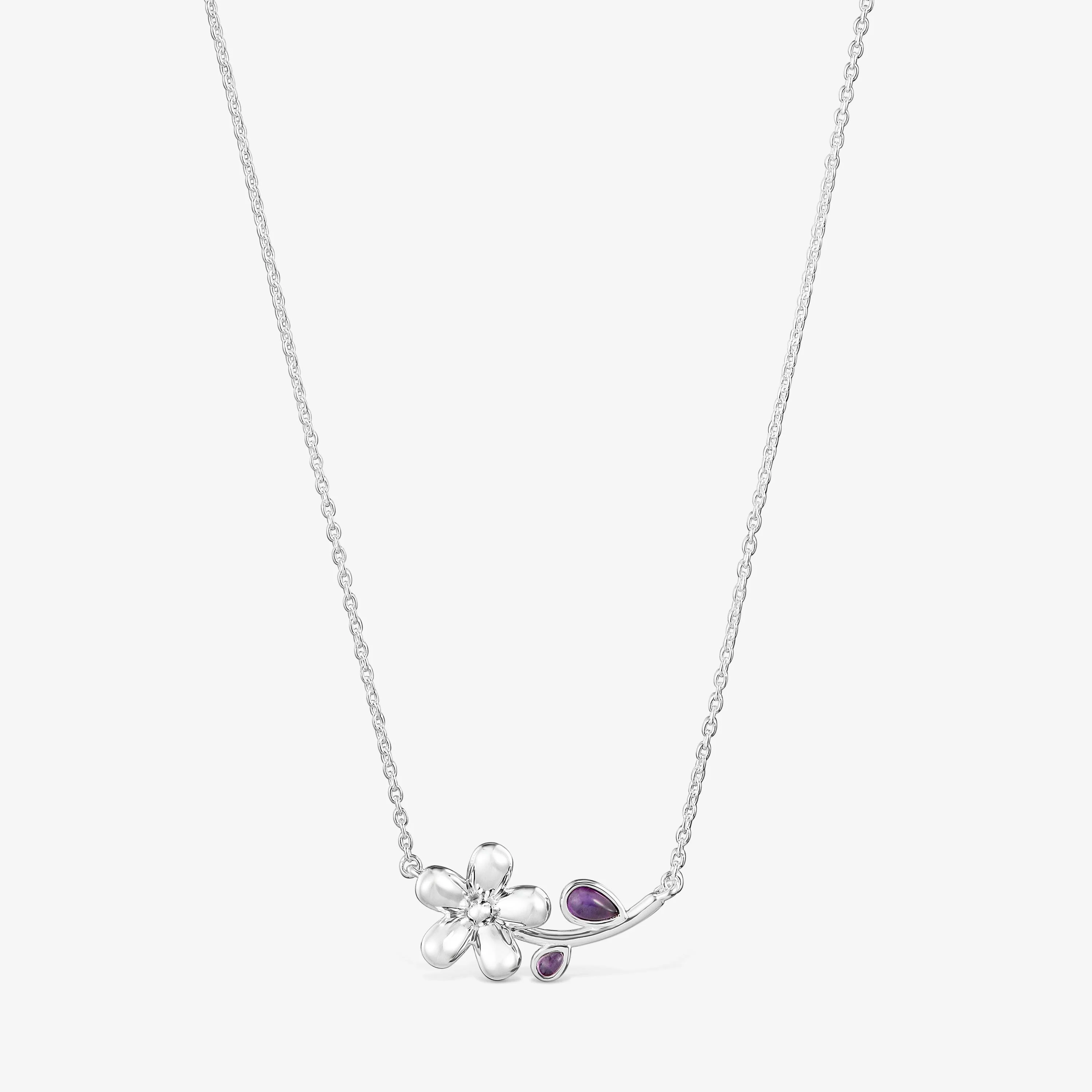 Short silver Necklace with amethyst Daisy - 1
