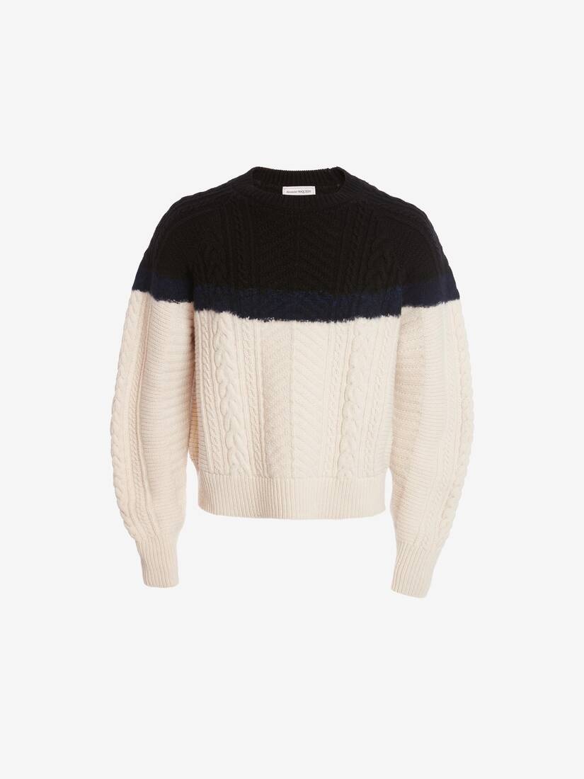 Bi-colour Aran Knit Jumper in Ivory/black - 1