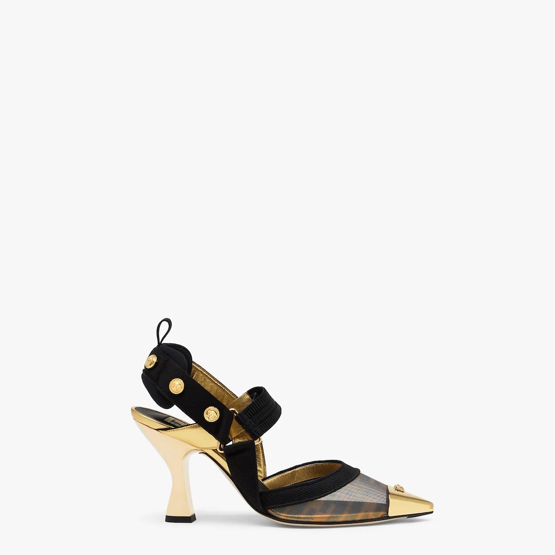 Fendace high-heeled slingbacks in FF mesh with Medusa details - 1