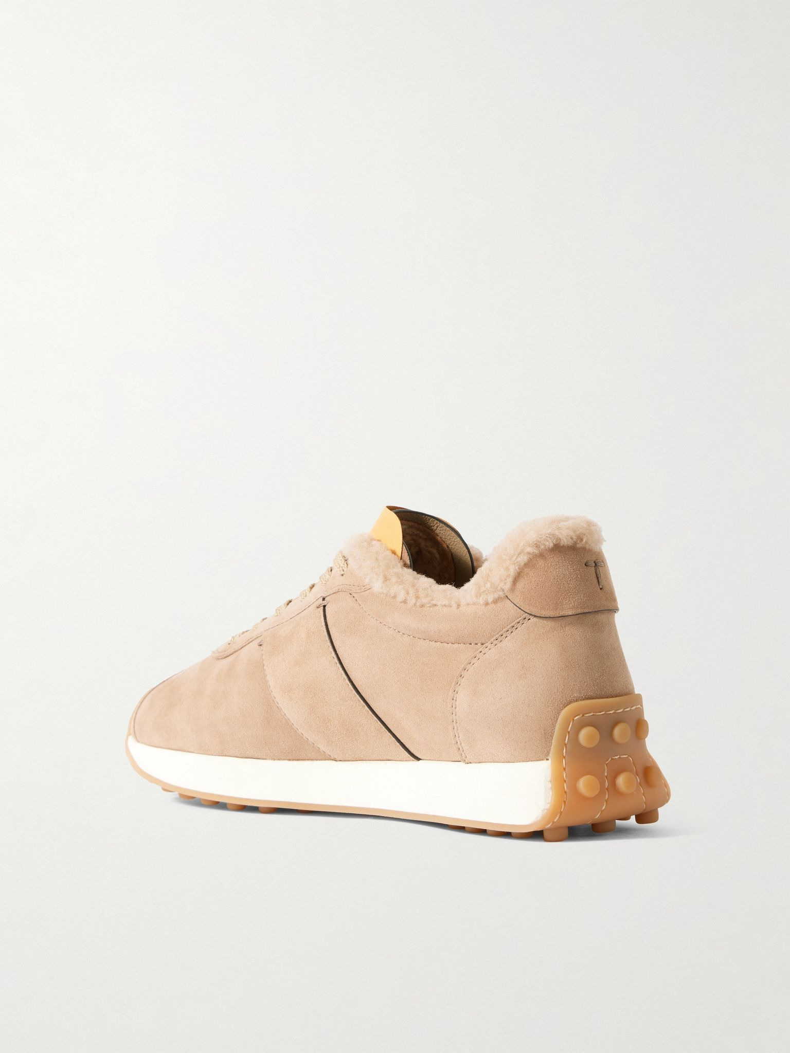 Sportivo Active embroidered shearling-trimmed suede sneakers Camel - 3