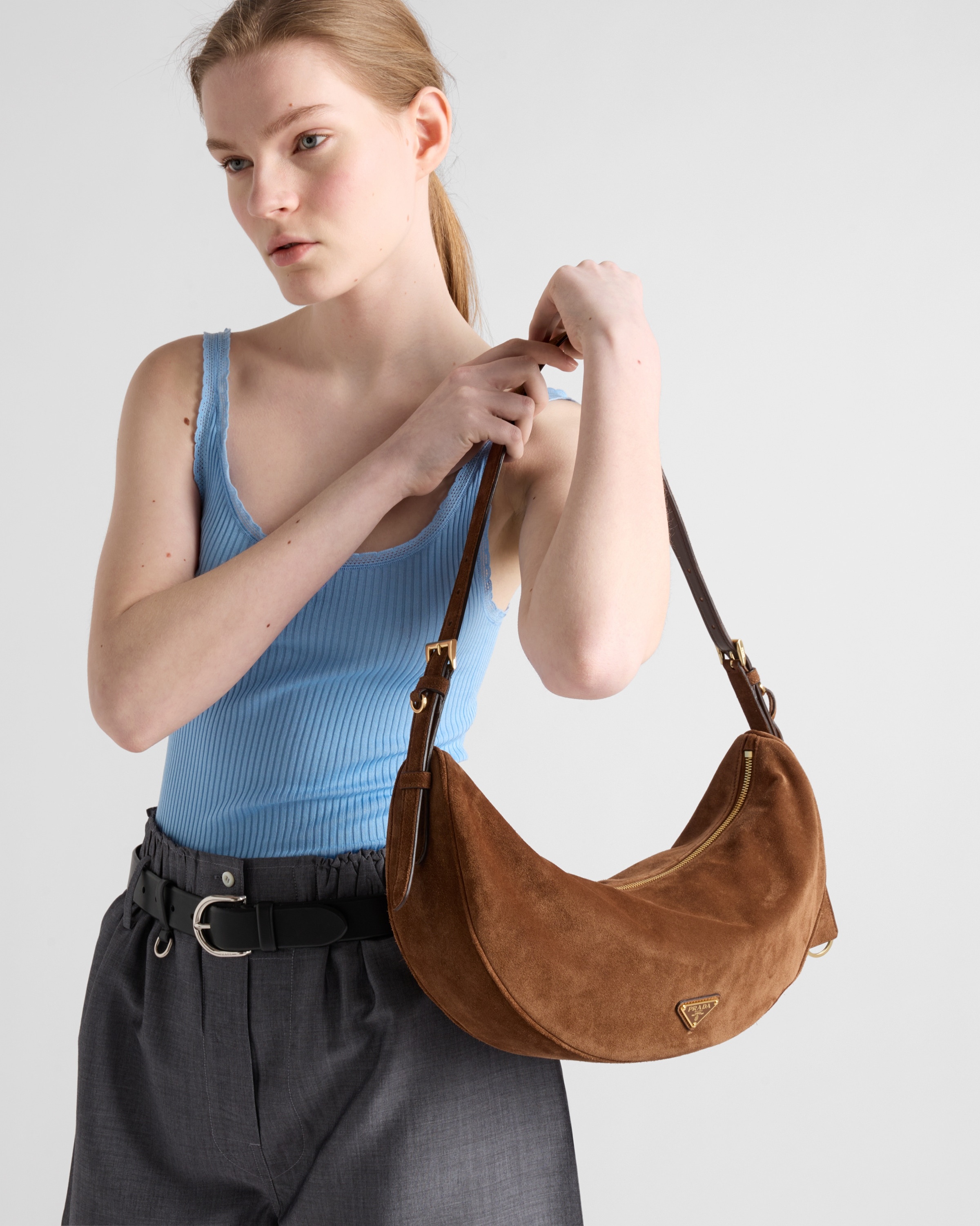Prada Demi-lune large suede shoulder bag - 2