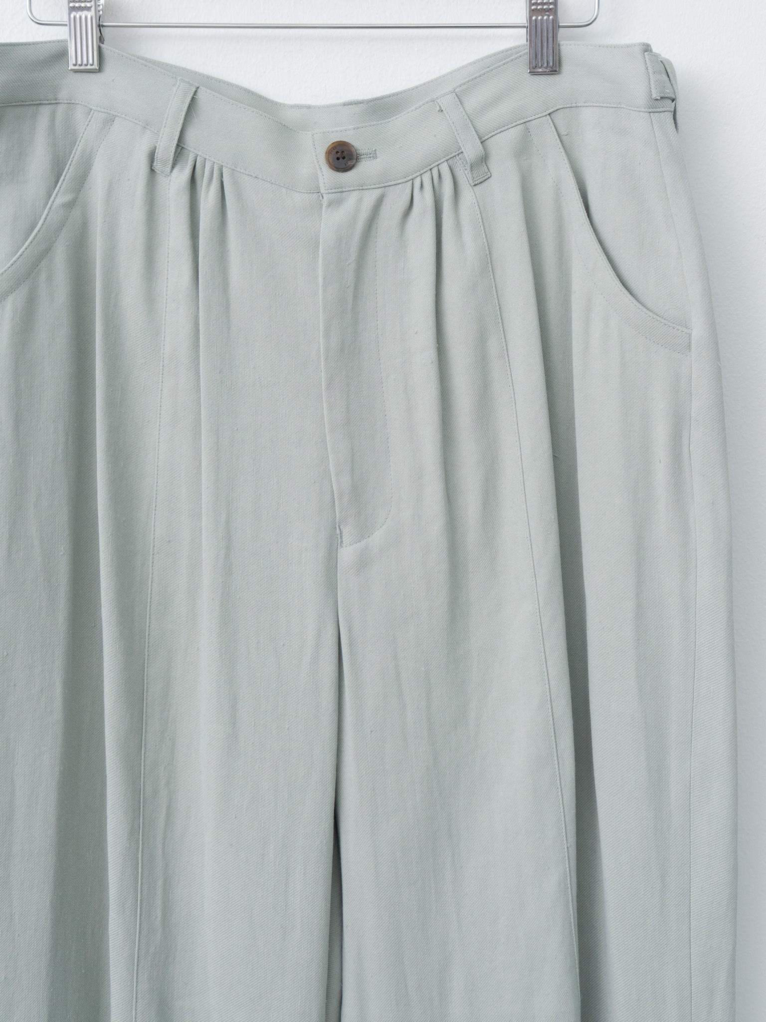 Linen Acetate Front Gather Wide Trousers - Mist Green - 6