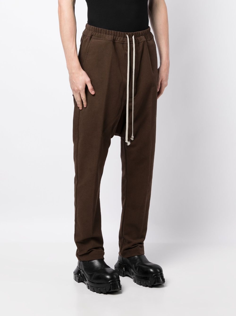 drop-crotch drawstring cotton trousers - 3