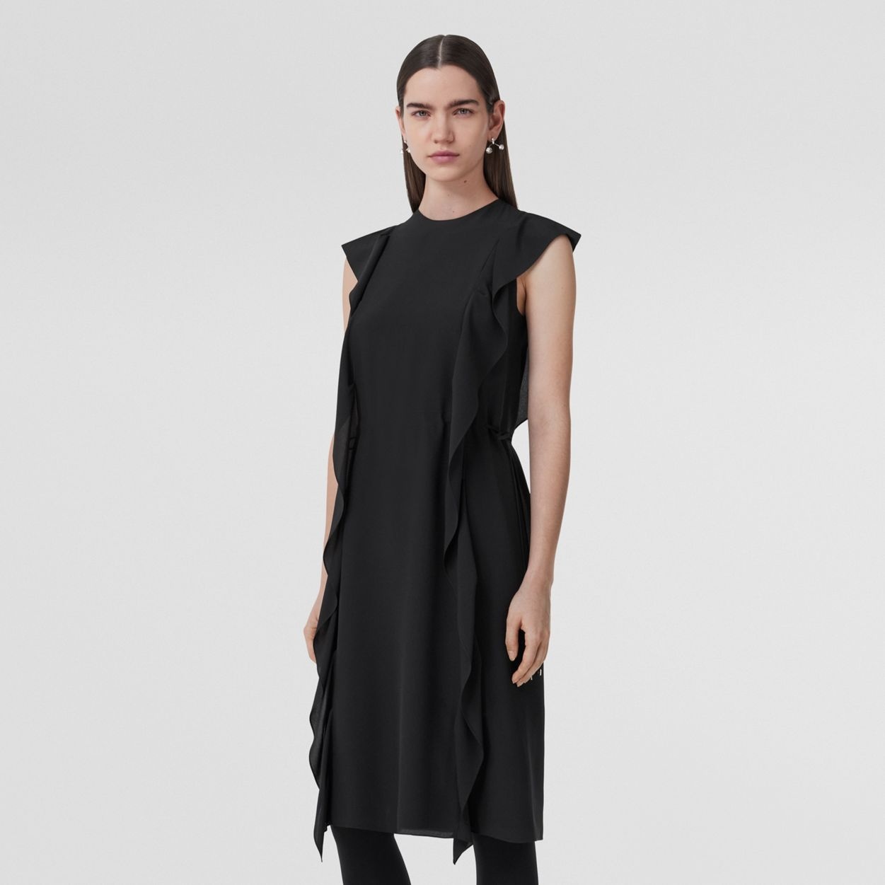 Ruffle Detail Silk Crepe de Chine Dress - 6