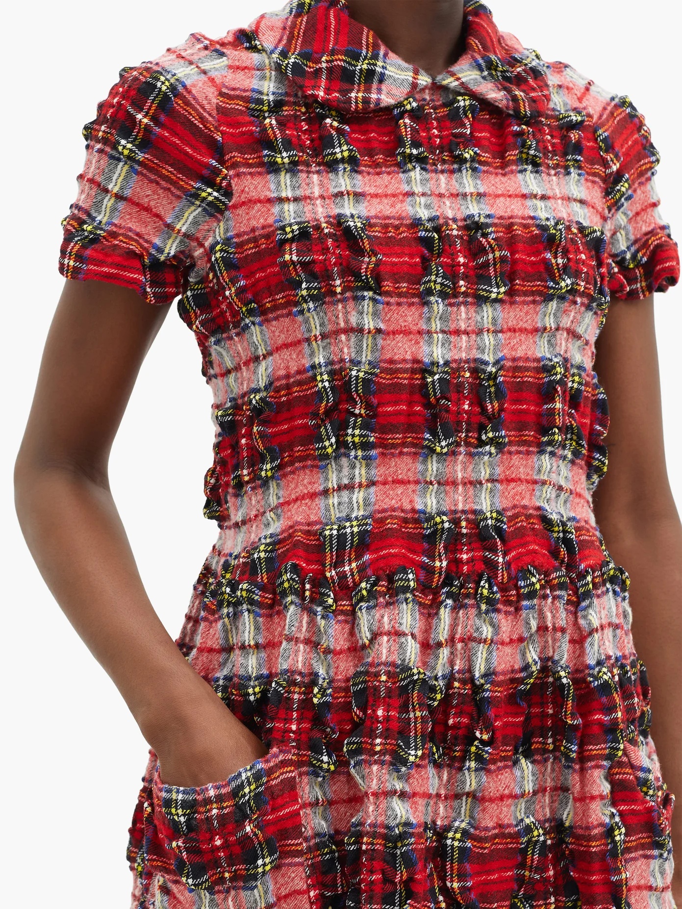 Crinkled wool-blend tartan midi dress - 3