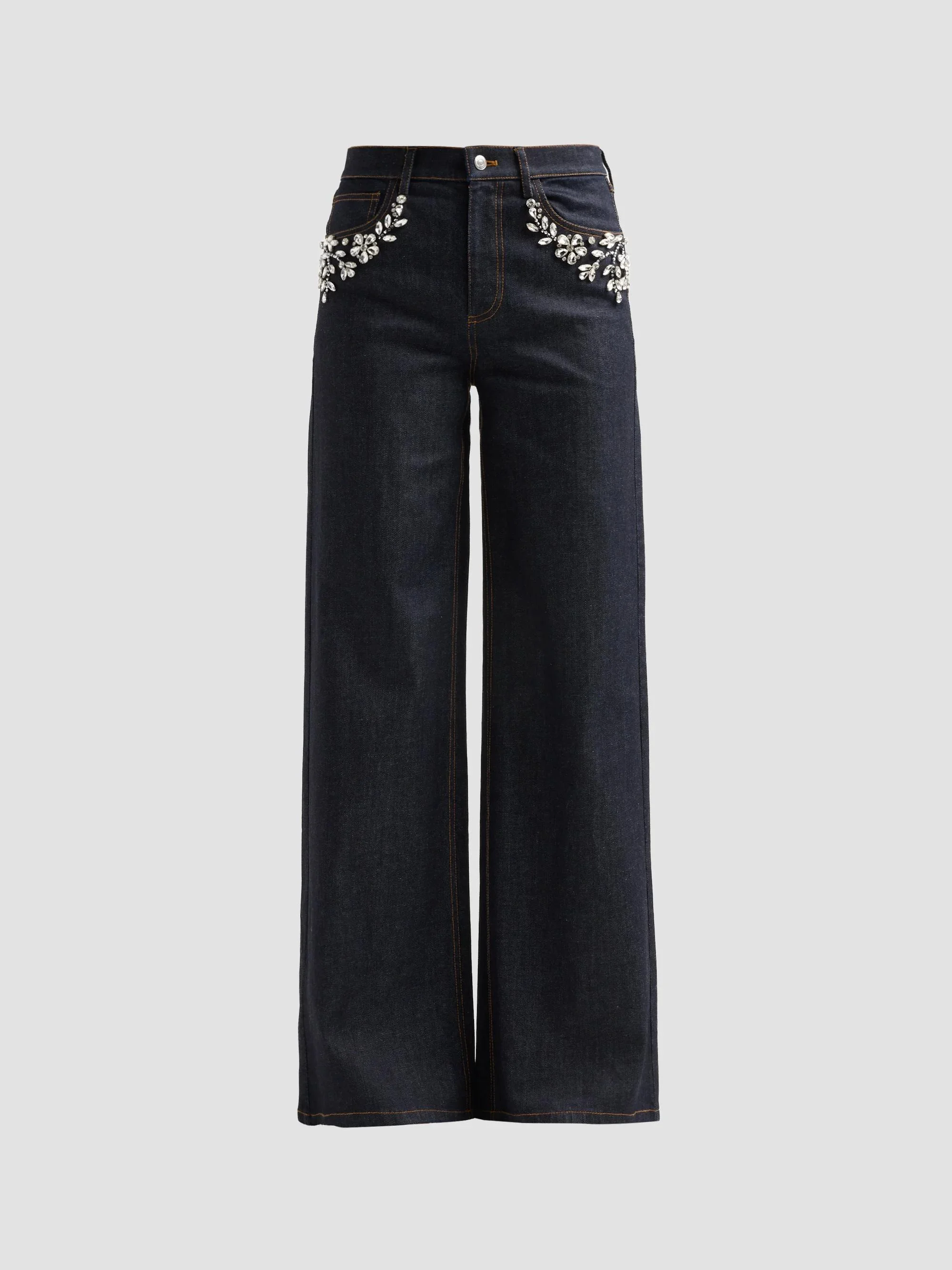 Women's Elena Embellished Wide-Leg Jeans - Dark Ink - 1