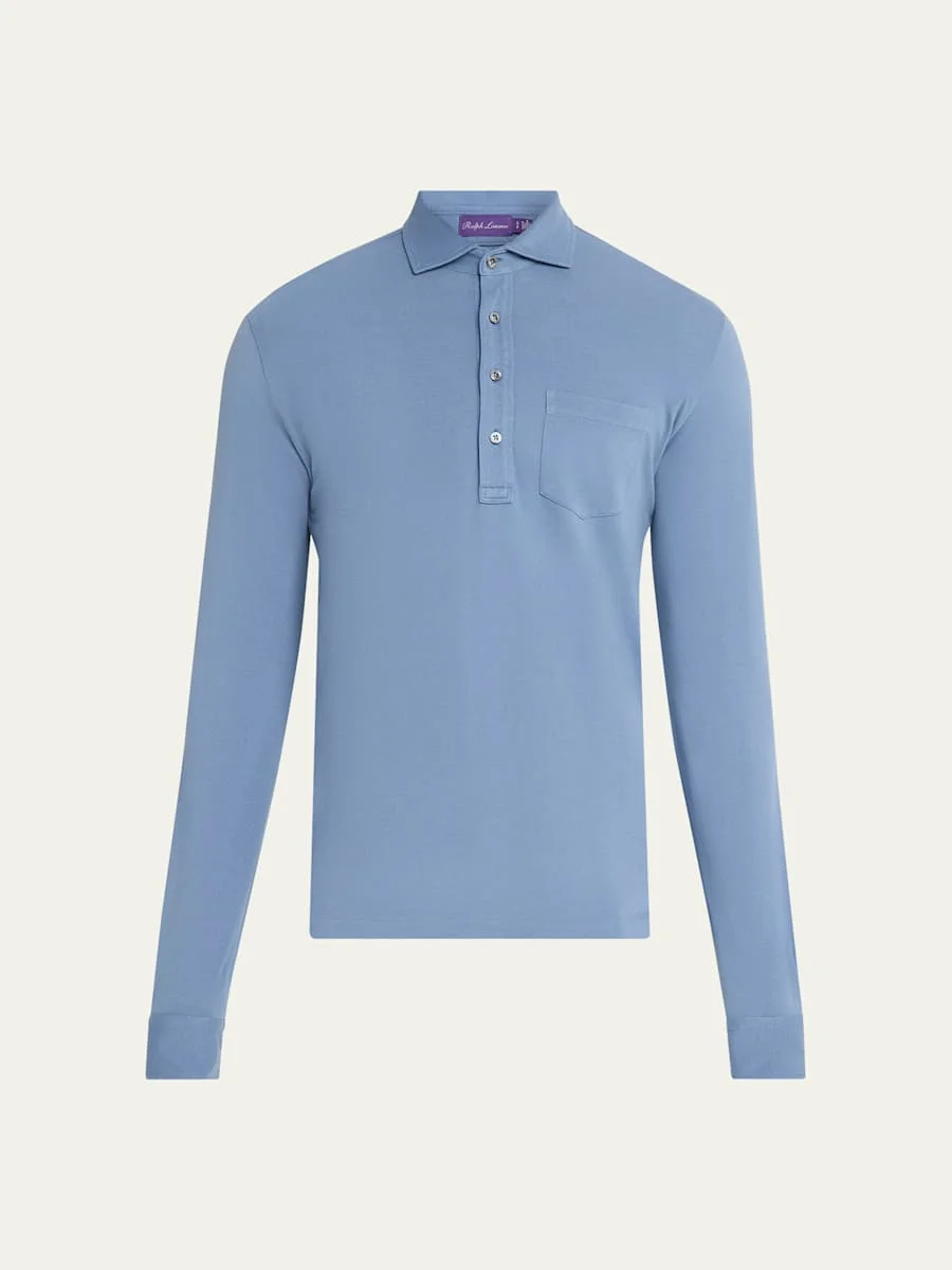 Men's Cashmere and Silk Long-Sleeve Polo Shirt - 1